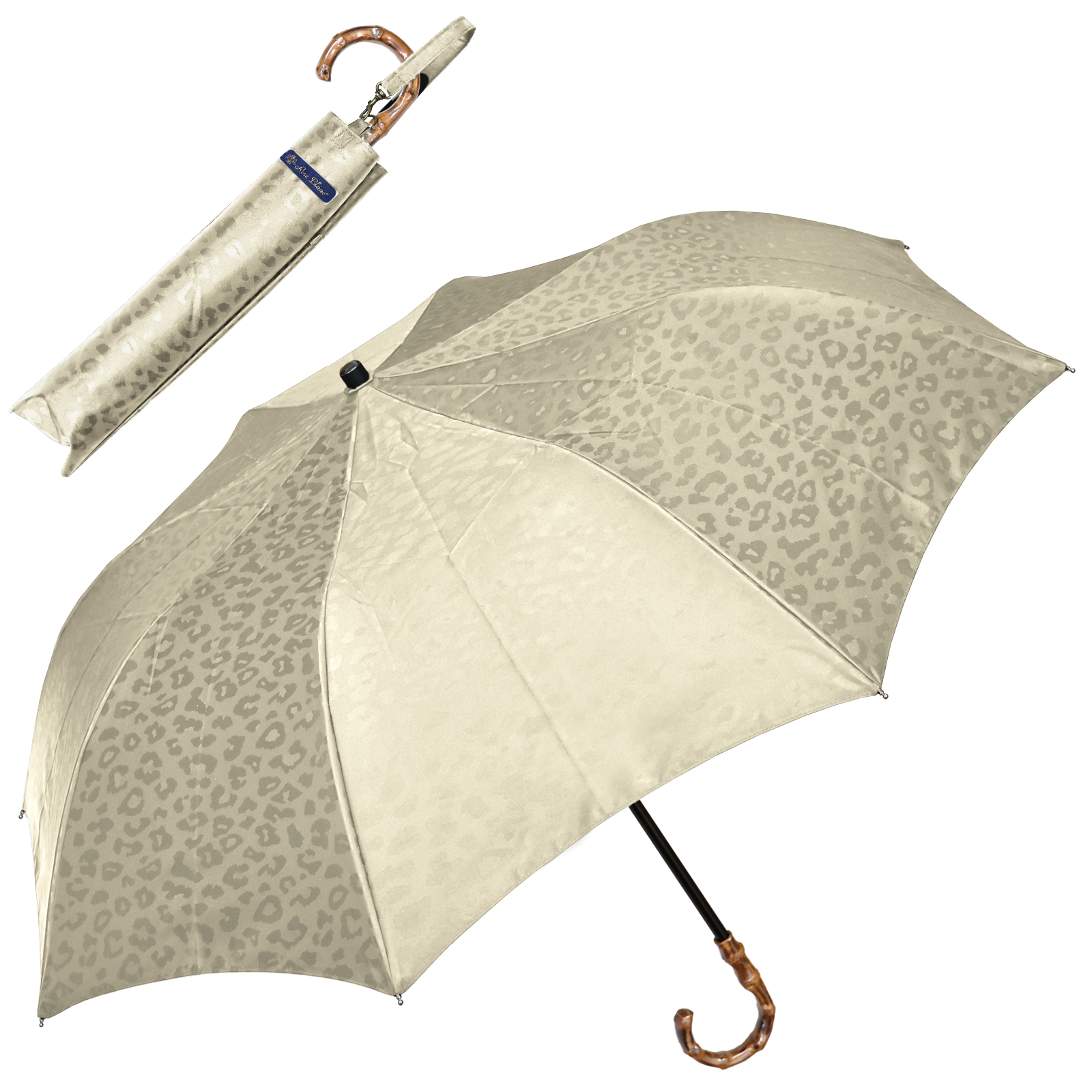 日傘 折りたたみ 完全遮光 uv 晴雨兼用 軽量 2段 折りたたみ傘 涼しい 遮熱 おしゃれ 遮光 100% レオパード 曲がり手元 ロサブラン