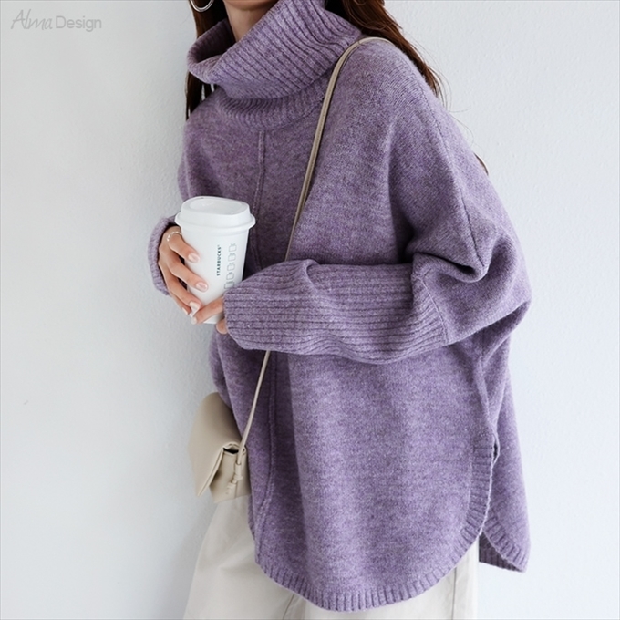 【新品】ダーマコレクション カシミヤ ラウンドヘム タートルネック 大きいサイズ 天竺編み 長袖 ラウンドヘム[品番：AZ000003848]｜andme（アンドミー