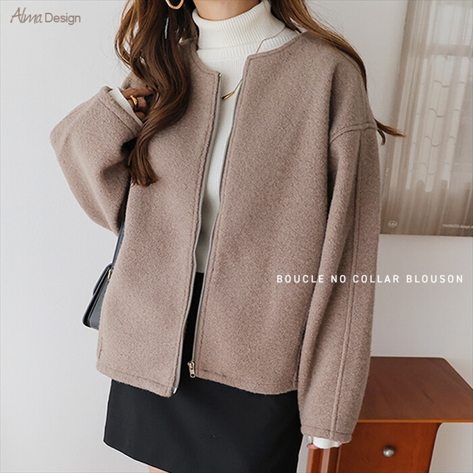s　 美品未使用　ブークレノーカラージャケット　アイボリー ブークレーノーカラージャケット|allureville OFFICIAL SITE