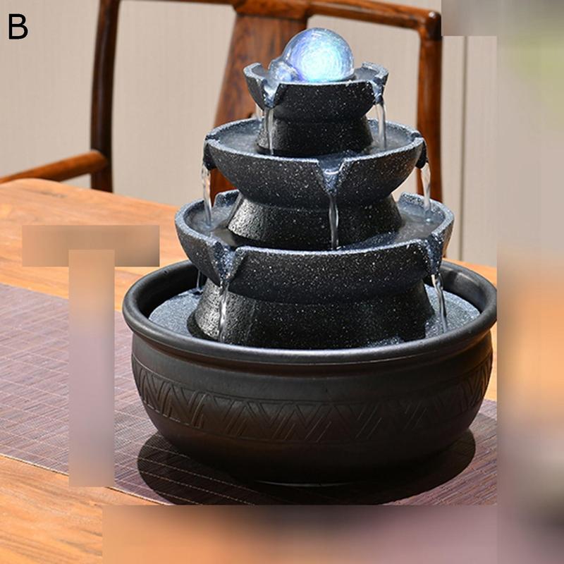 インテリア卓上噴水 室内噴水 4層ラミネート樹脂禅屋内 ミニ噴水LEDクリスタルボール 開運 金運アップ 商売繁盛 風水グッズ 装飾工芸品_1