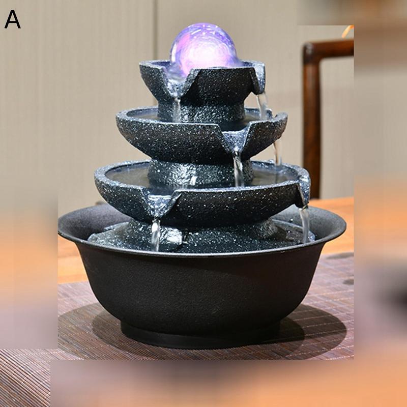 インテリア卓上噴水 室内噴水 4層ラミネート樹脂禅屋内 ミニ噴水LEDクリスタルボール 開運 金運アップ 商売繁盛 風水グッズ 装飾工芸品_3
