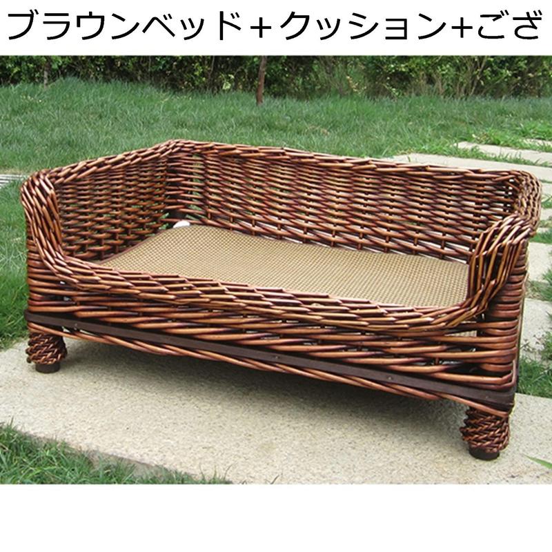 ラタン製 ペット用ベッド クッション付き　ブラウン ラタンベッド犬用（ペット用品、生き物）の商品一覧 通販 - Yahoo