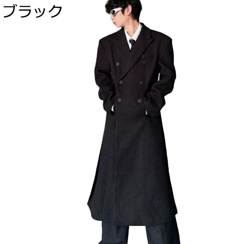 【大きいサイズ×牛革】マキシ丈カウレザーシングルチェスターコート ベルト 黒XL マキシ丈 チェスターコート メンズ ウール 秋冬 ロング トレンチコート