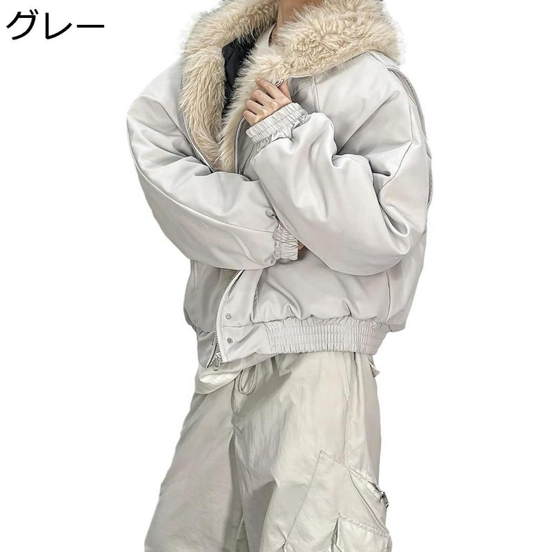 中綿ジャケット メンズ ファー付きフード 綿入れブルゾン フラット