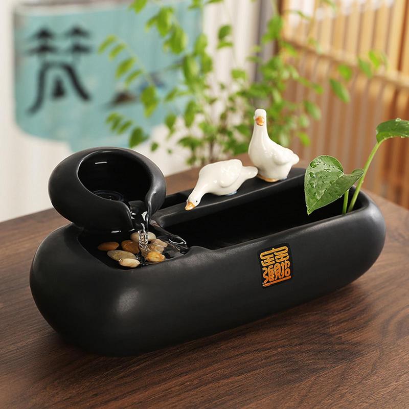 卓上噴水 室内噴水 デスクトップの装飾 セラミック製 加湿器 風水