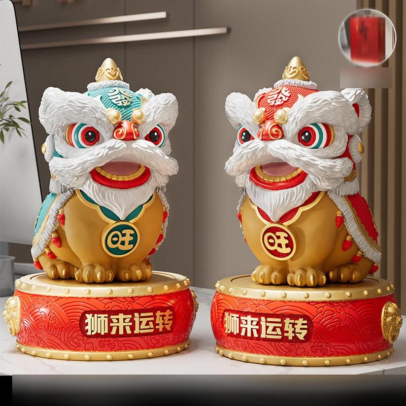 醒獅 獅子舞 樹脂製 オブジェ 360°回転可能 招財 福運 金運グッズ