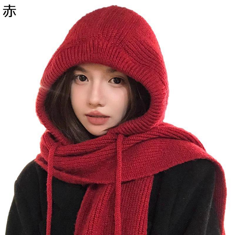 フード付きマフラー バラクラバ 一体型 ニット帽 ニットスカーフ 2in1