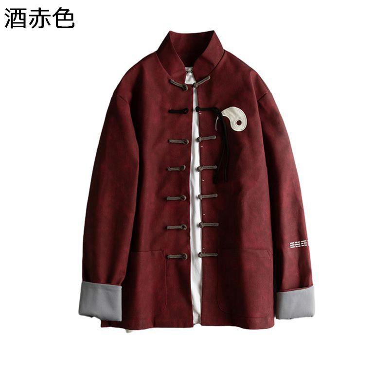チャイナ服 ジャケット メンズ 中華服 長袖シャツ PU革 八卦柄 刺繍 防風 防寒 チャイナボタン 柔らかい カジュアル 大きいサイズ_2