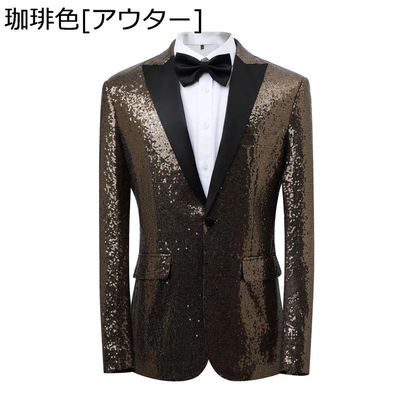 極美品✨ZARAMAN スパンコール タキシードジャケット 46 黒 タキシード メンズ スーツ 紳士 派手 ステージ衣装 キラキラ リボン