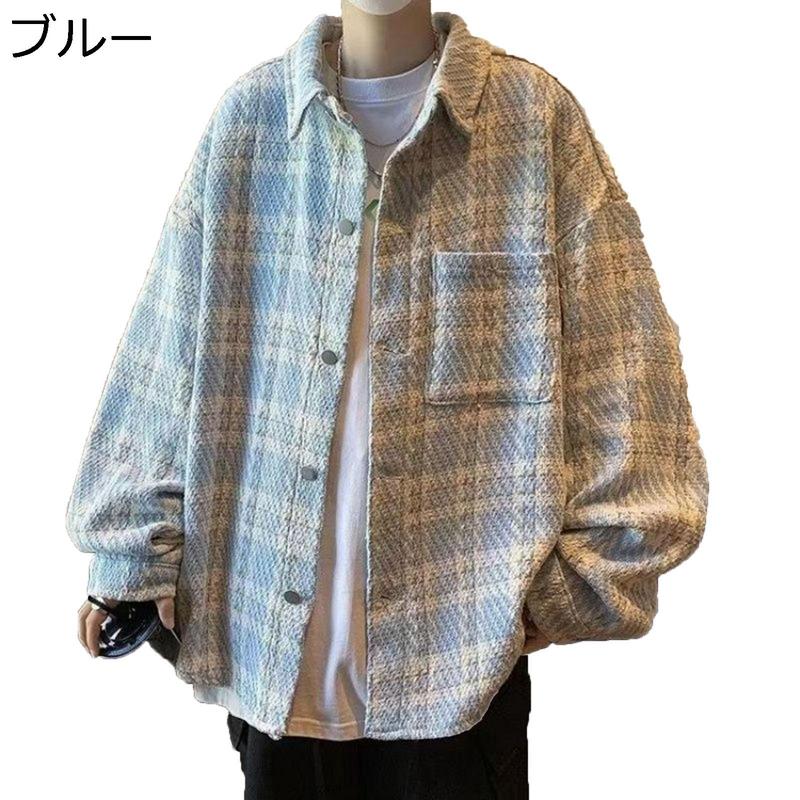 M-8XL チェックシャツ メンズ シャツジャケット チェック柄 ヘビーウェイト ヴィンテージ アメカジ 厚手 カジュアル 通年 折り襟の画像