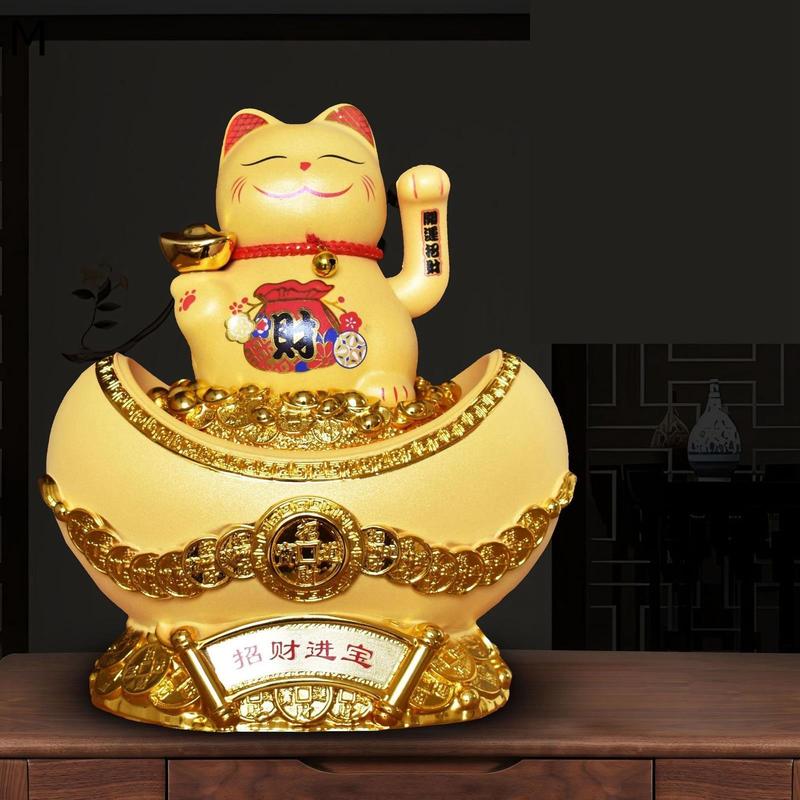 招き猫 置物 金を招く 左手上げ 金運大来福 お店 陶器+樹脂製 店飾り 開店祝い商売繁盛 千客万来 レストラン 開店祝い プレゼント 金