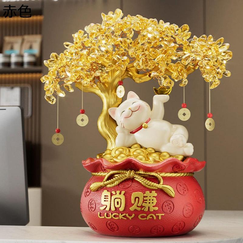 招き猫 置物 オブジェ 金の成る木 樹脂製 幸福を招く縁起物 財運 お正月 ギフト お金を招く 運気アップ 招福 お店 レストラン 入口_1