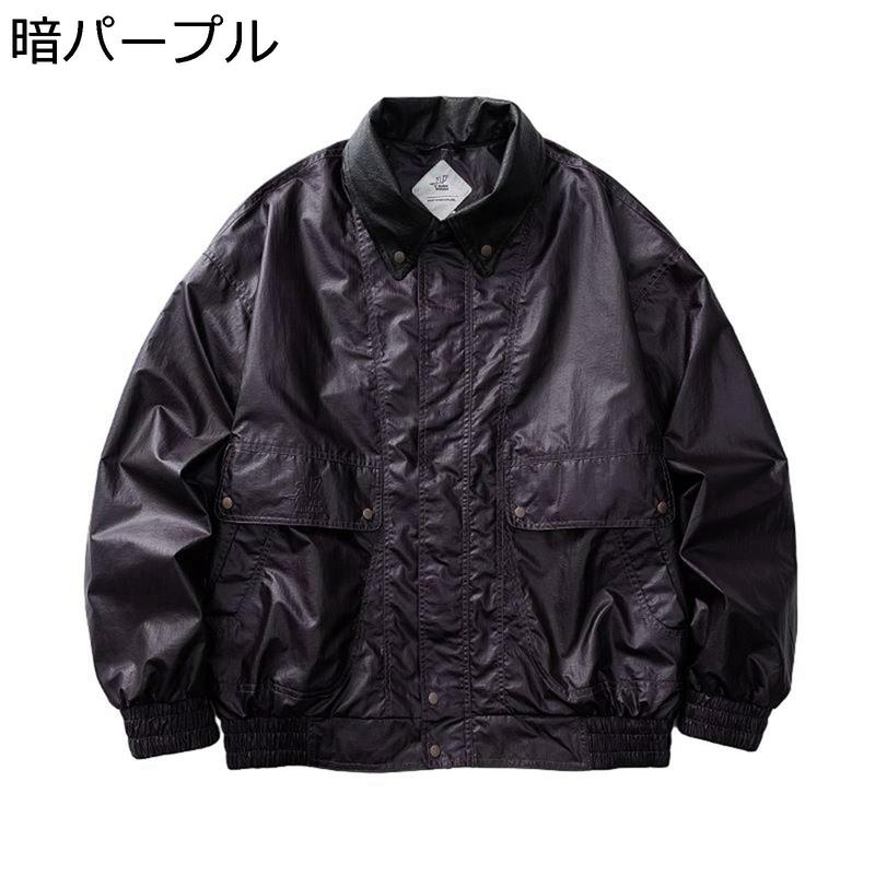 レザージャケット pu革ジャン メンズ 折り襟 ミリタリージャケット ワックス加工 マウンテンパーカー 男女兼用 ブルゾン 長袖 ジップ_2