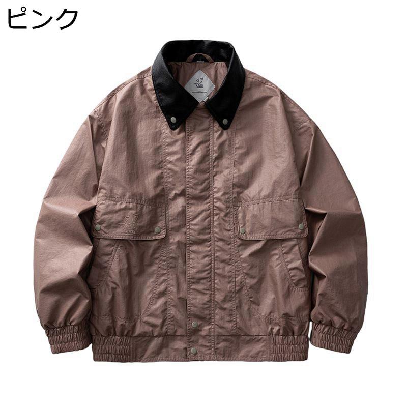 レザージャケット pu革ジャン メンズ 折り襟 ミリタリージャケット ワックス加工 マウンテンパーカー 男女兼用 ブルゾン 長袖 ジップ_3