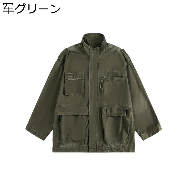 トレンチコート メンズ モッズコート ミリタリー ミドル丈 ゆったり 立ち襟 男女兼用 スプリングコート 春服 マルチポケット 着痩せ_1