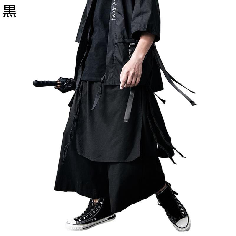Prospectiveflow TATSUMA BLACK袴 ジョガーパンツ 袴パンツ メンズ ワイドボトムズ 変形 ガウチョパンツ ダーク系 ユニ