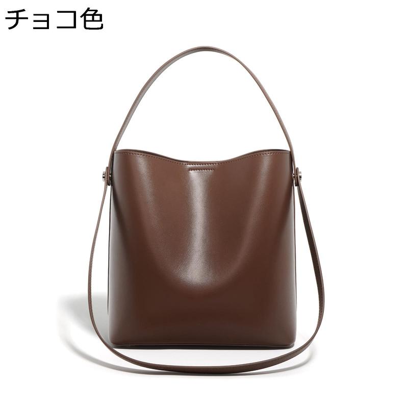 レディース バケツバッグ トートバッグ 大容量 ホーボー 手提げバッグ 牛本革 2way エレガント 斜め掛け バッグインバッグ付 無地_1