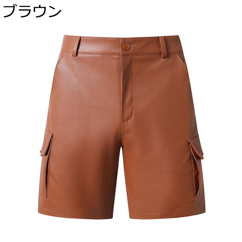 ショートパンツ メンズ レザーパンツ ストレッチ ショーツ 3分丈
