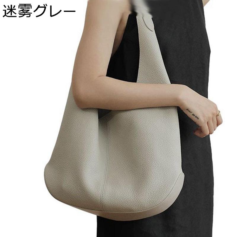 大容量 トートバッグ 本革 レディース バケツバッグ ホーボー ショルダーバッグ 2way 可愛い 肩掛け バケット ポケット付き 無地_2