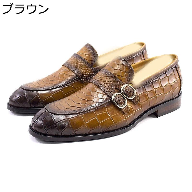 本革 ローファーシューズ レザー クロコダイル柄 ビジネスシューズ ベルト飾り メンズ 革靴 スリップオン オールシーズン モカシン 派手_1