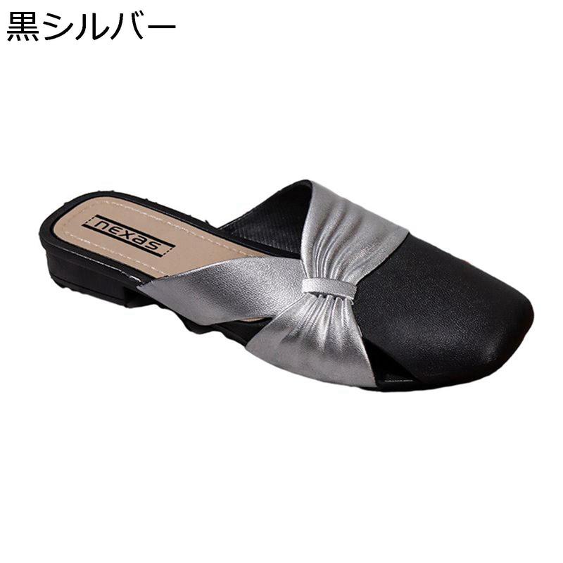 レディース ミュール サボパンプス メリージェーンリボン スクエアトゥ つま先あり フラット スリッパ 室内室外 撥水 ファッション 定番_6