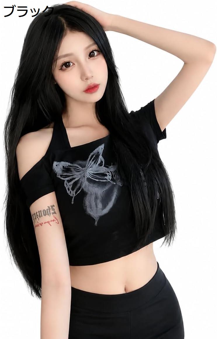 断*中様 超希少‼️d.i.a 背中空き 半袖トップス y2k ギャル tシャツ レディース 半袖 肩あき へそ出し カットアウト ショート丈