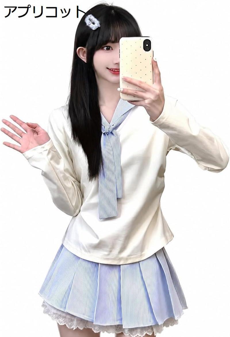 セーラー服風 カットソー レディース 大人可愛い リボン付き ブラウス