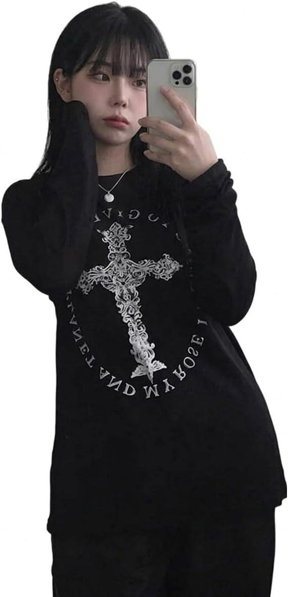 ロンT レディース 長袖 Tシャツ 十字架 地雷系 ゴシック オーバー
