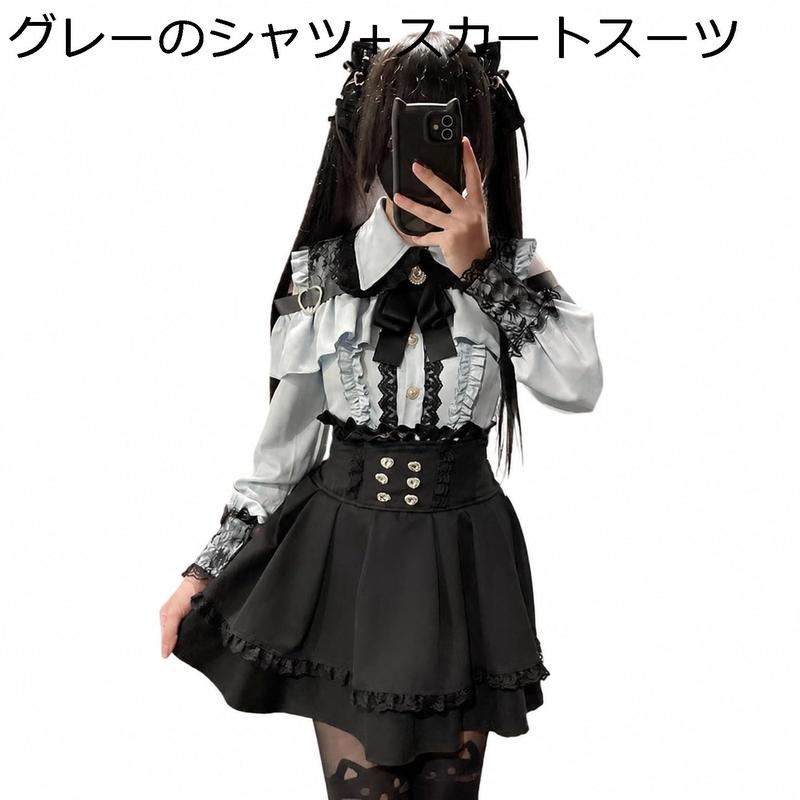 地雷系 セットアップ レディース 服 肩出し ブラウス プリーツスカート