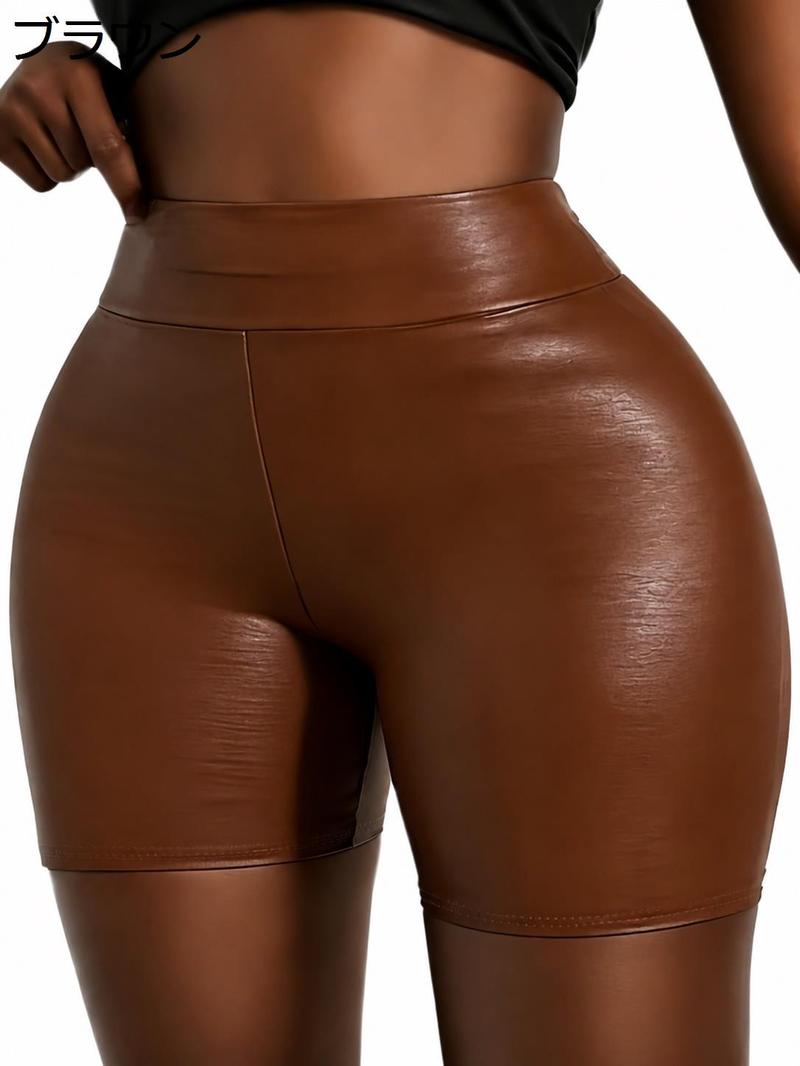 Sporty & Rich ブラウンショートレギンス Mサイズ レザーショートパンツ レディース ハイウエスト ショートレギンス