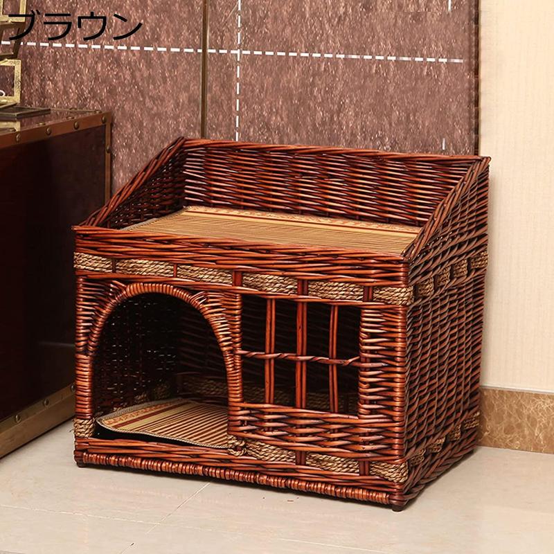 猫用 ペットベッド ラタン 猫かごネスト ドーム型 キャットハウス ねこ