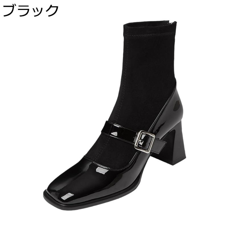レディースブーツ ショートブーツ メリージェーン風 ソックスブーツ