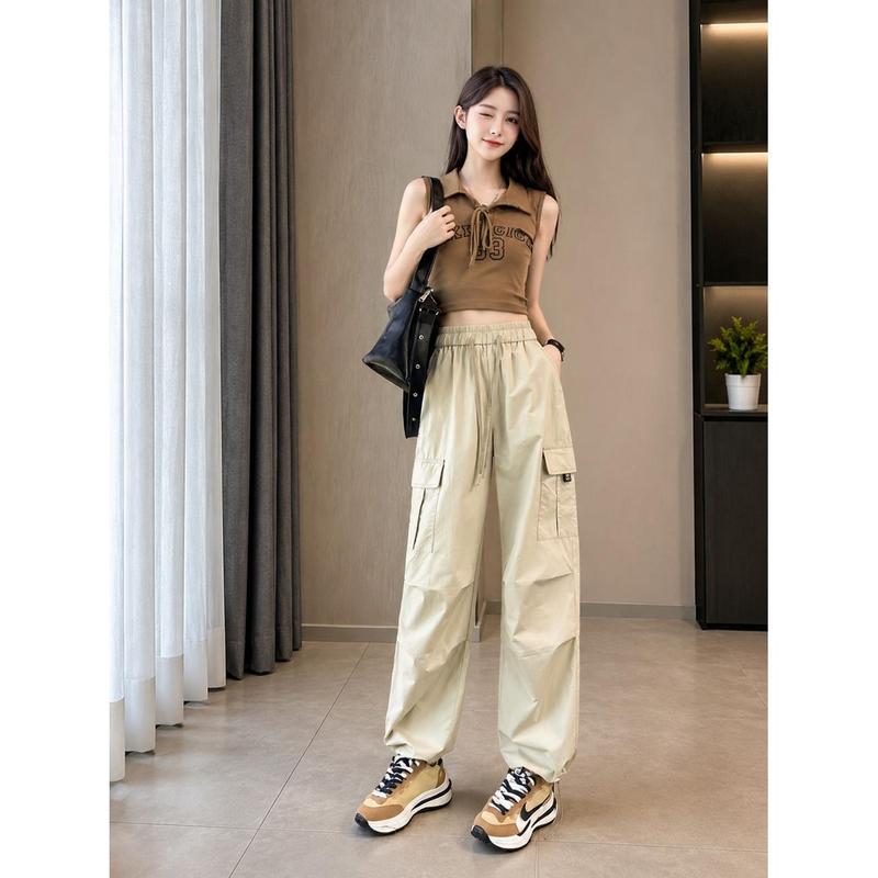 カーゴパンツ レディース ワイド パラシュートパンツ 裾ドロスト