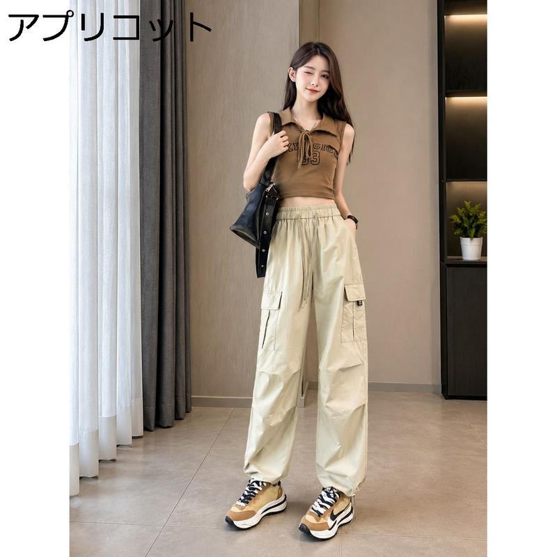 カーゴパンツ レディース ワイド パラシュートパンツ 裾ドロスト