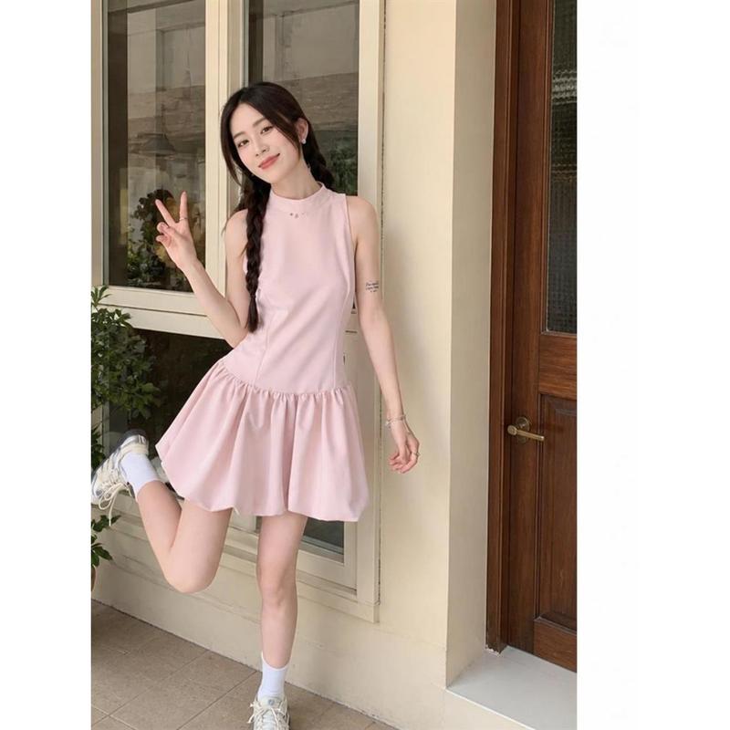 ミニワンピース レディース 大人可愛い ハイネック ノースリーブ