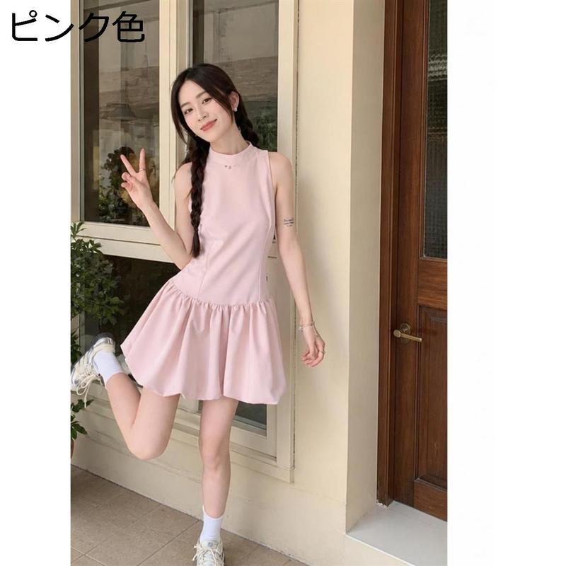 ミニワンピース レディース 大人可愛い ハイネック ノースリーブ