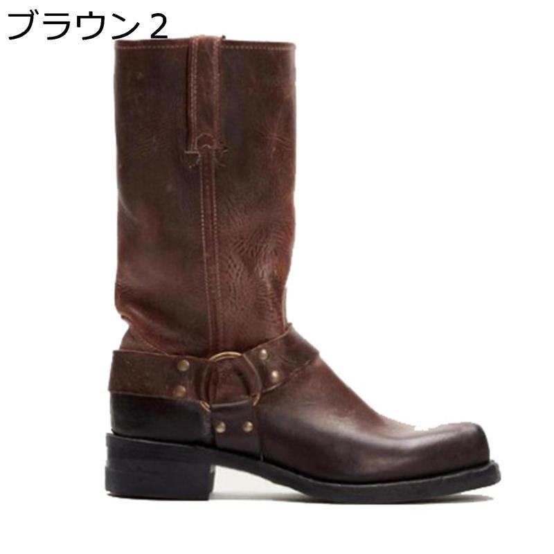 ウエスタンブーツ ダークブラウン 本革 ウエスタンブーツ リングブーツ 24-29cm ロングブーツ 男女兼用 ハーフ