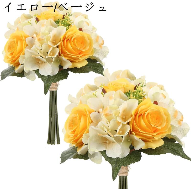 バラとアジサイの花 結婚式 花嫁 ロマンチックなフェイクフラワーブーケ パーティー DIY 造花 花柄 ホームガーデン装飾用_1