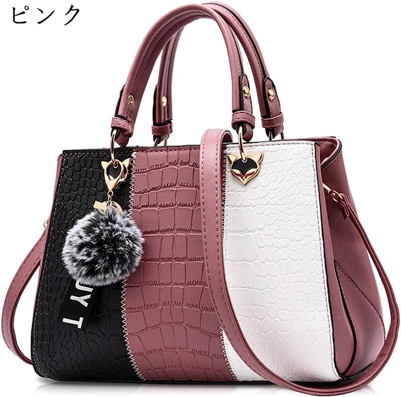 ハンドバッグ ナイロン×レザー 黒×白×ピンク 美品 イタリア製 本革 ハンドバッグ 小さめ レディース バッグ 黒 レザー