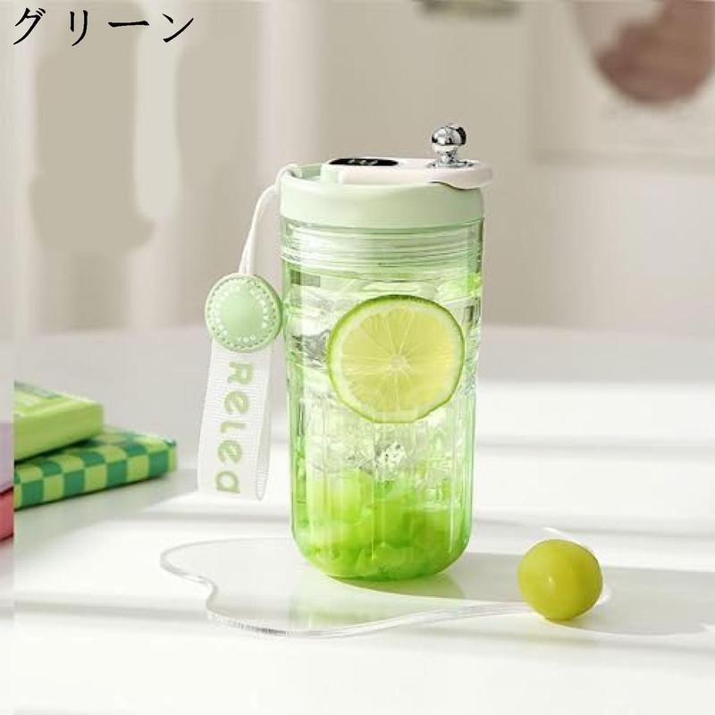 水筒 ウォーターボトル LCD温度表示 透明 tritan材質 コーヒーボトル 420ml 保温保冷 コップ ミルクティー ジュース 花茶 ...