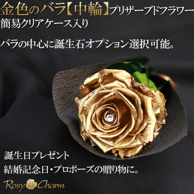 金色の薔薇 【中輪】 1本 プリザーブドフラワー 簡易クリアケース入り ゴールド ローズ 誕生日 プレゼント 結婚 記念日 プロポーズ 贈り物 1輪  枯れない バラ : gold1rose : ロージーチャーム ヤフー店 - 通販 - Yahoo!ショッピング