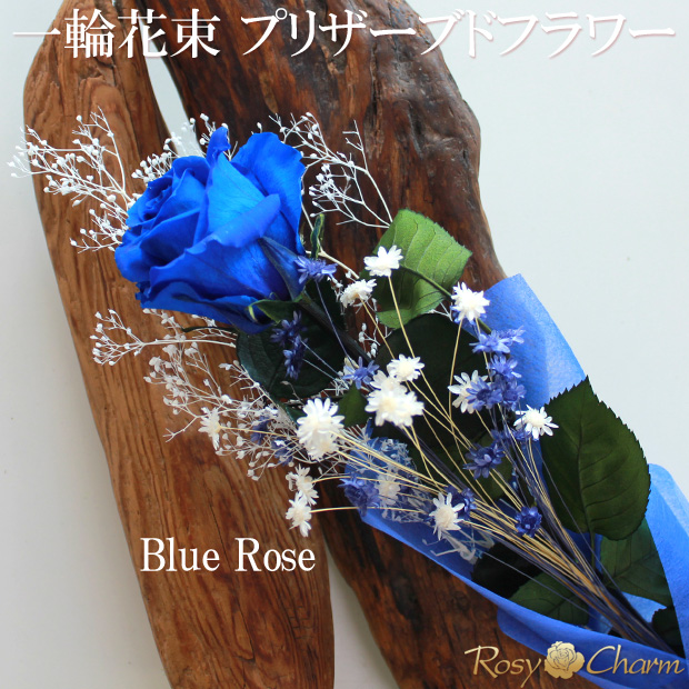 一輪 花束｜バラのプリザーブドフラワー｜青いバラ