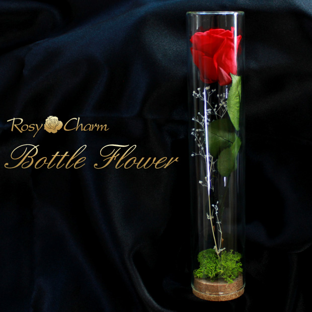 バラ装飾のガラスボトル ボトルフラワー バラ1本 プリザーブドフラワー バラ 誕生日 プレゼント