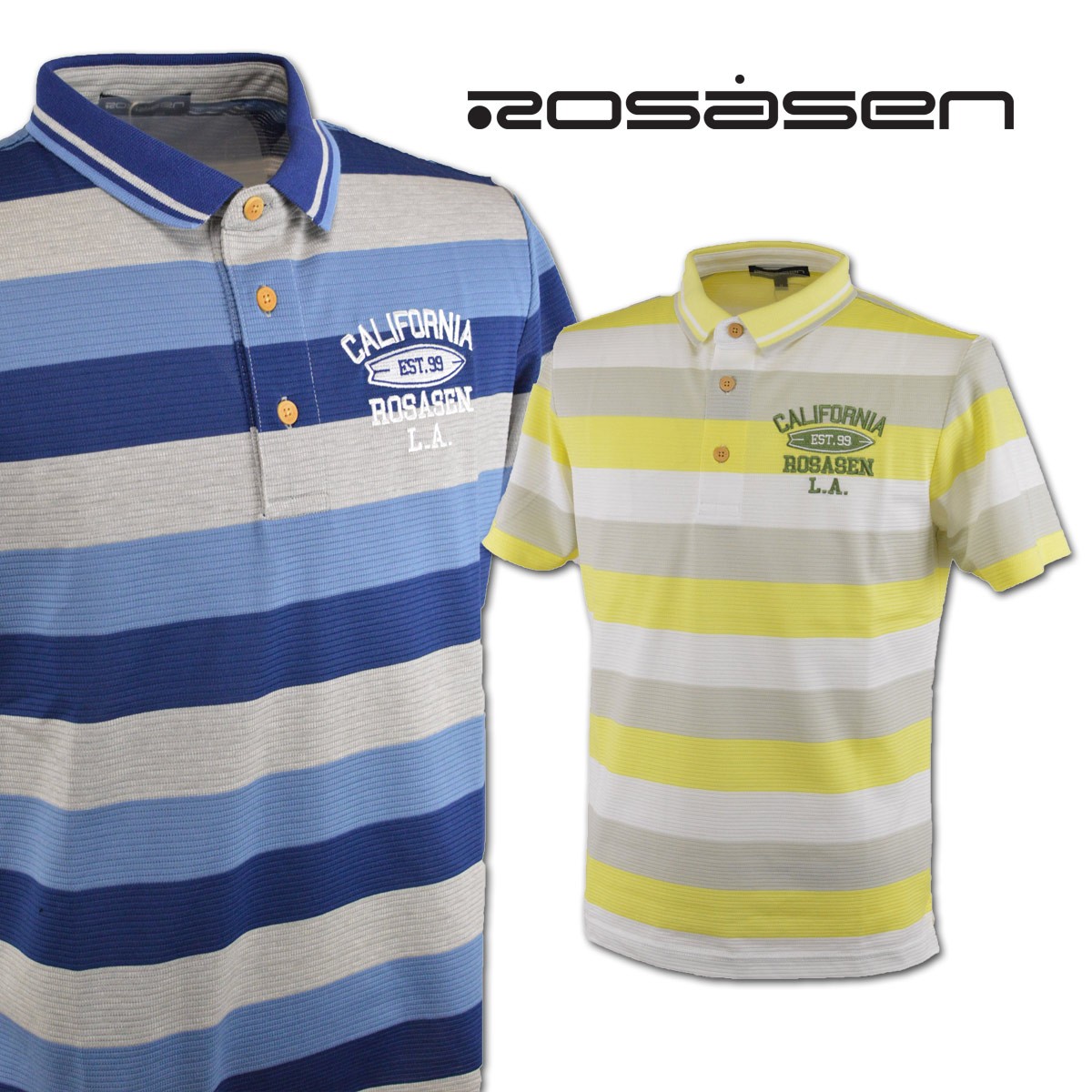 Rosasen ロサーセン 半袖ポロシャツ メンズ 春夏用 黄色 紺 M L