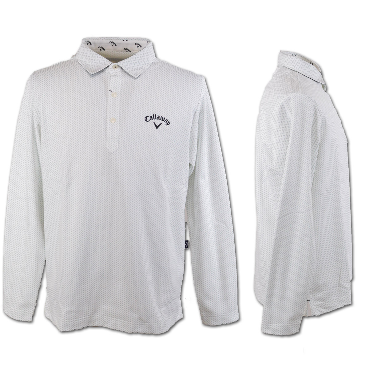 Callaway ポロシャツ LL 白/黒 葉柄 プロ仕様 Callaway キャロウェイ 長袖ポロシャツ メンズ 秋冬用 白 黒 M L