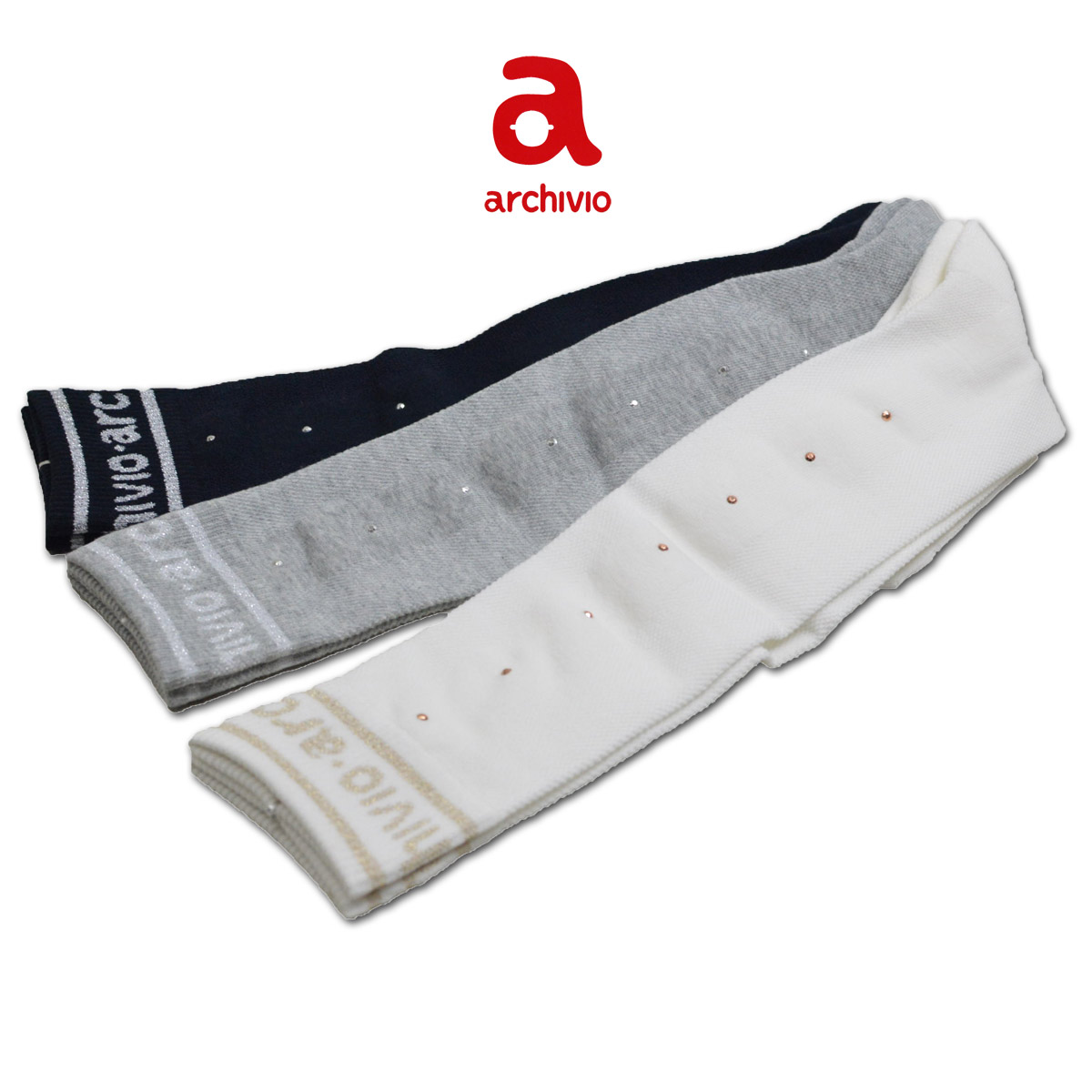 archivio（アルチビオ） ハイソックス レディース 紺 グレー 白 250203