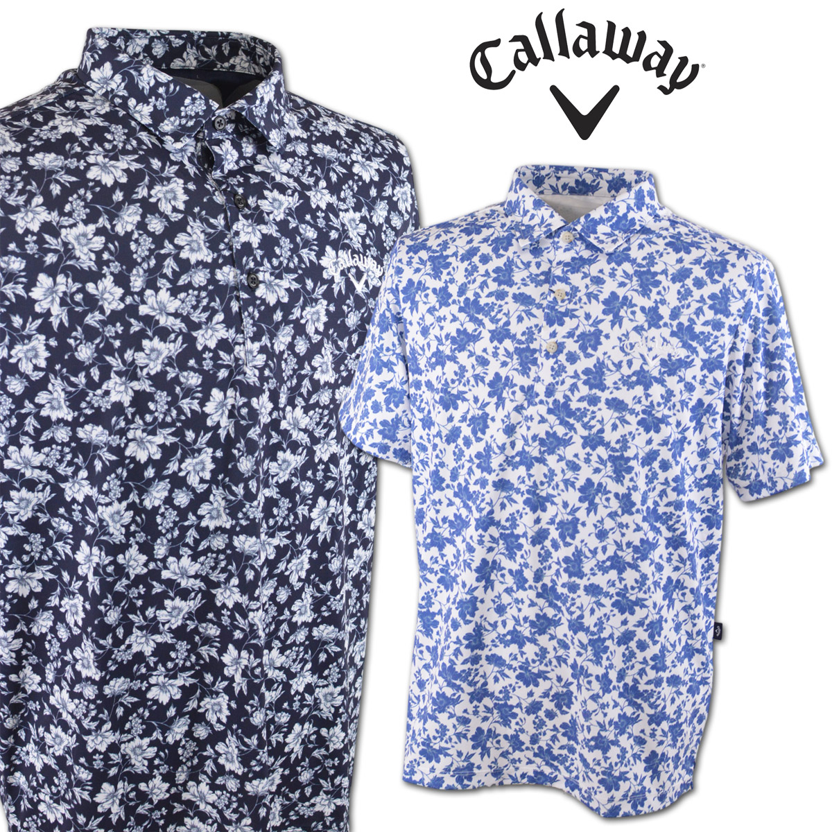 Callaway メンズゴルフシャツ 青 幾何学模様　Lサイズ Callaway キャロウェイ ゴルフウェア 半袖シャツ 春 夏 幾何学