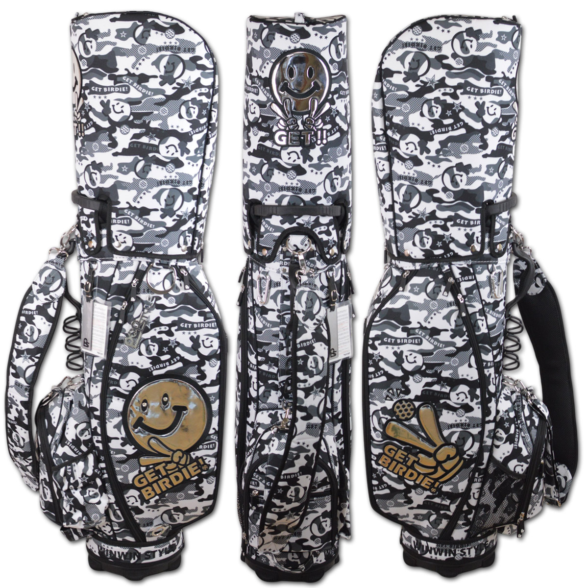 ひ*り様 GET BIRDIE シルバーゴルフバッグ WINWIN STYLE（ウィンウィンスタイル） キャディバッグ GET BIRDIE