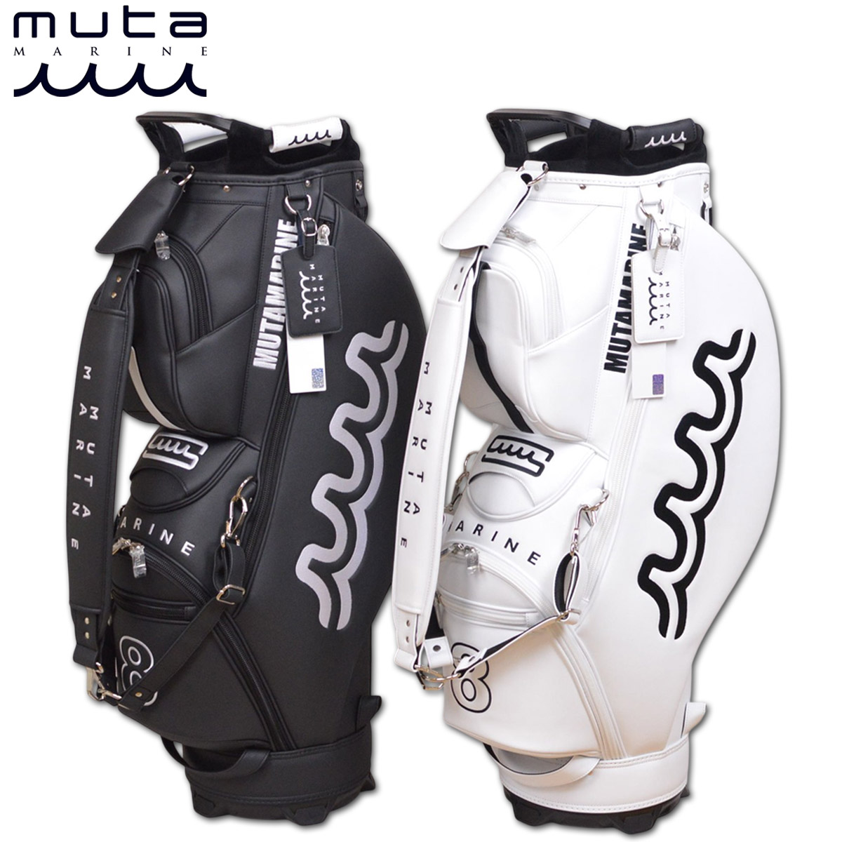 muta キャディバッグ ヘッドカバーセット ゴルフ メンズ 白 黒 8.5