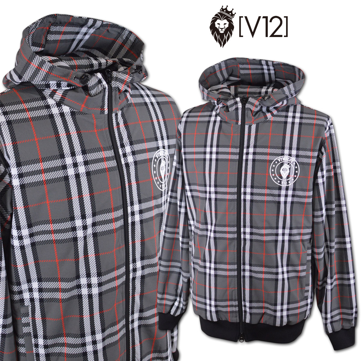 FR2 ゴルフ ジャケット パーカー チェック ジップ ブルゾン V12（ヴィ・トゥエルヴ） パーカーブルゾン ナイロンジャケット ゴルフ